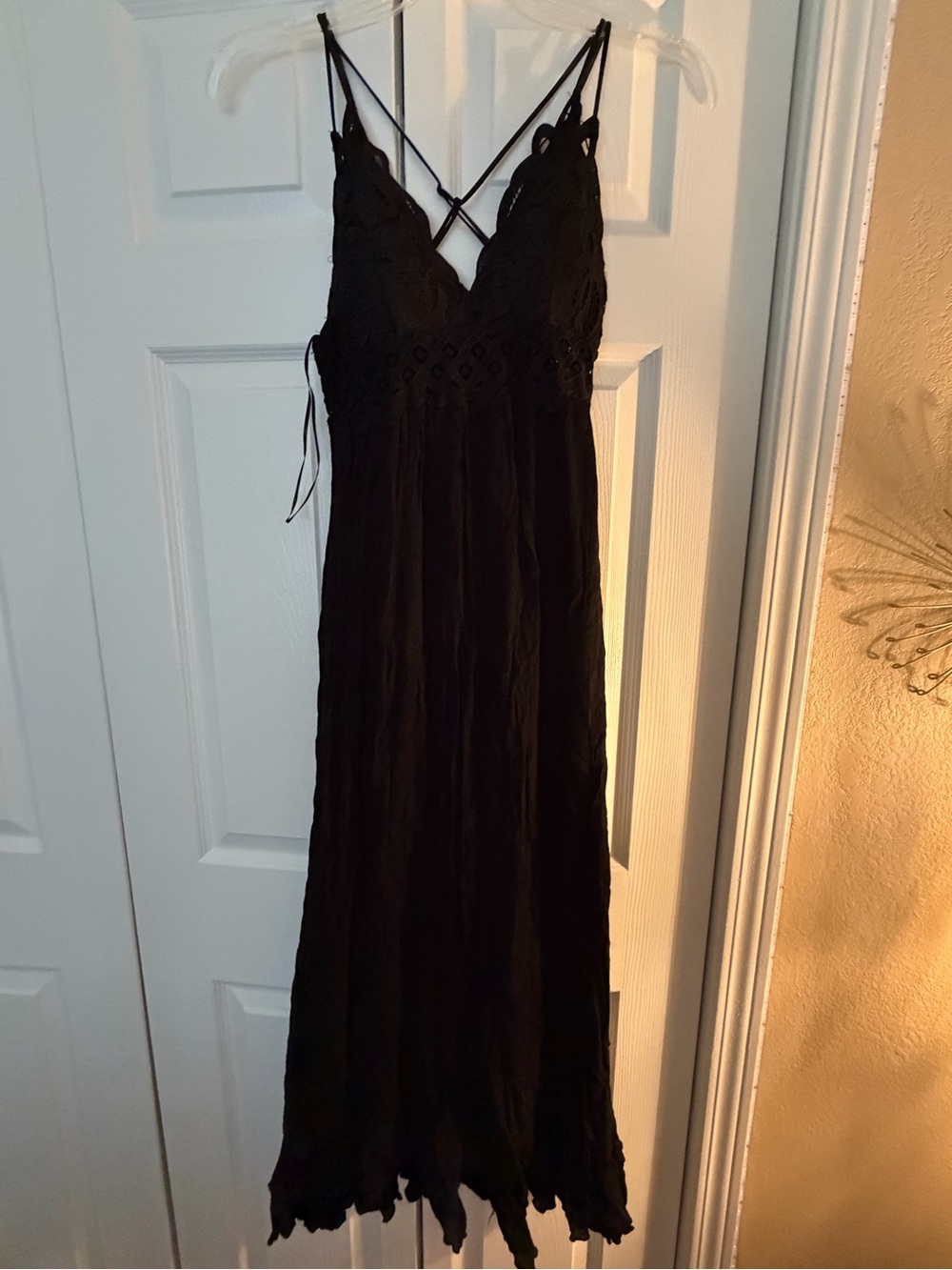 HYFVE Black Lace-Trim Maxi Dress with Crisscross Straps